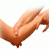 A person massaging their elbow with their hand.